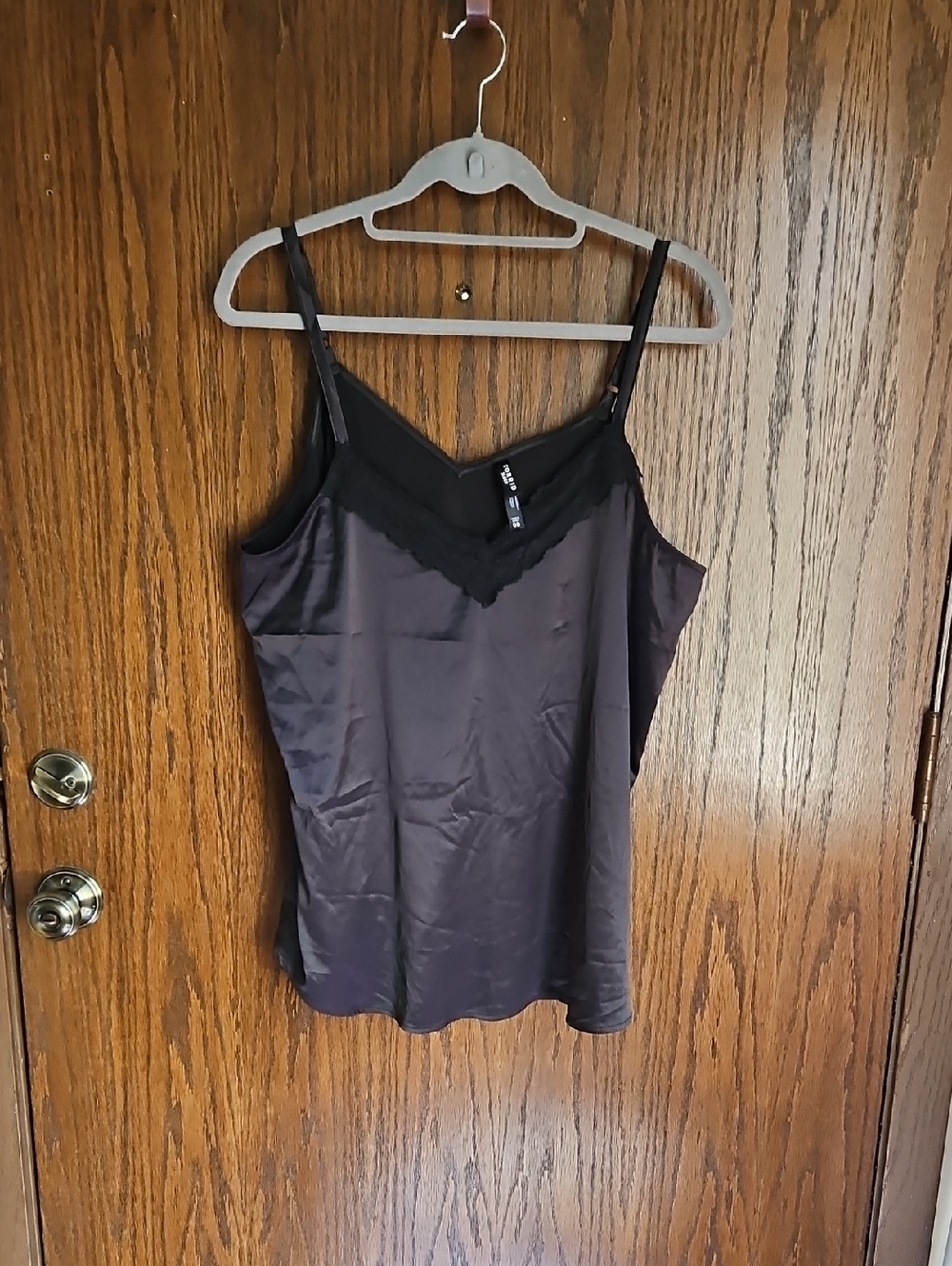 Black Lace-Trim Satin Cami Top NWOT